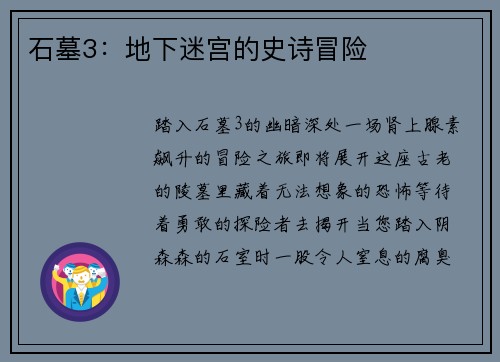 石墓3：地下迷宫的史诗冒险